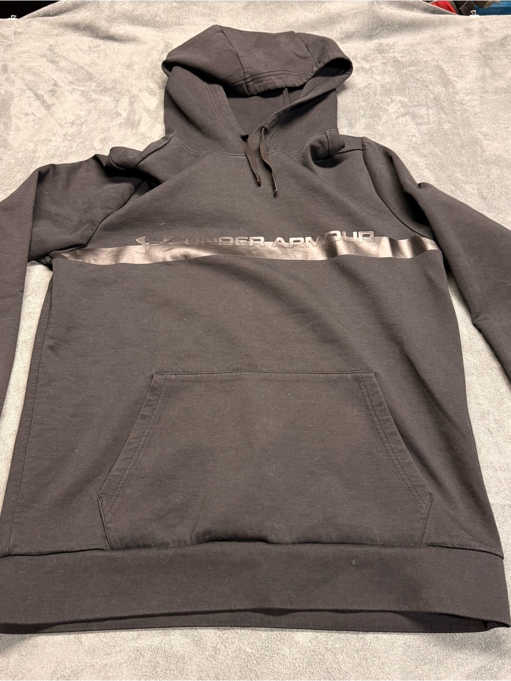 Under Armour Black Pullover Hoodie with Gloss Logo Stripe